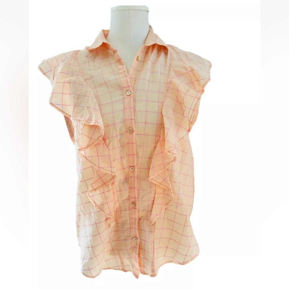 Forte Fortw Short Sleeve Button Front Womens Sz 0 Cotton Blouse - Picture 1 of 5